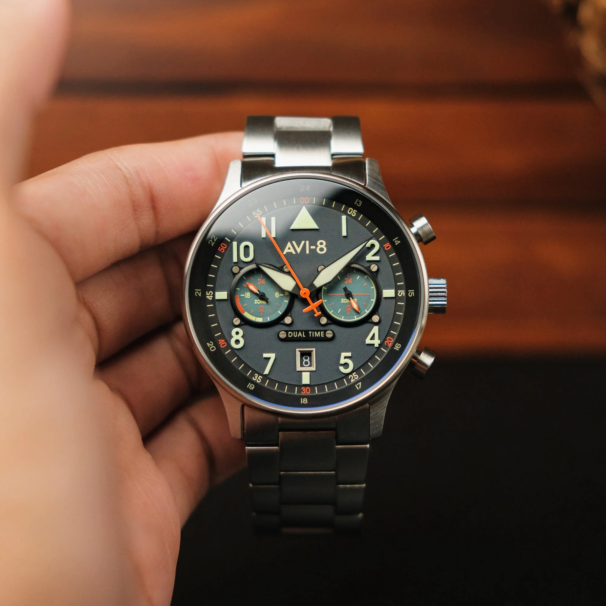 Hawker Hurricane Carey Dual Time Blue & Stainless Steel / Stainless Steel | Blue Dial - Image 5