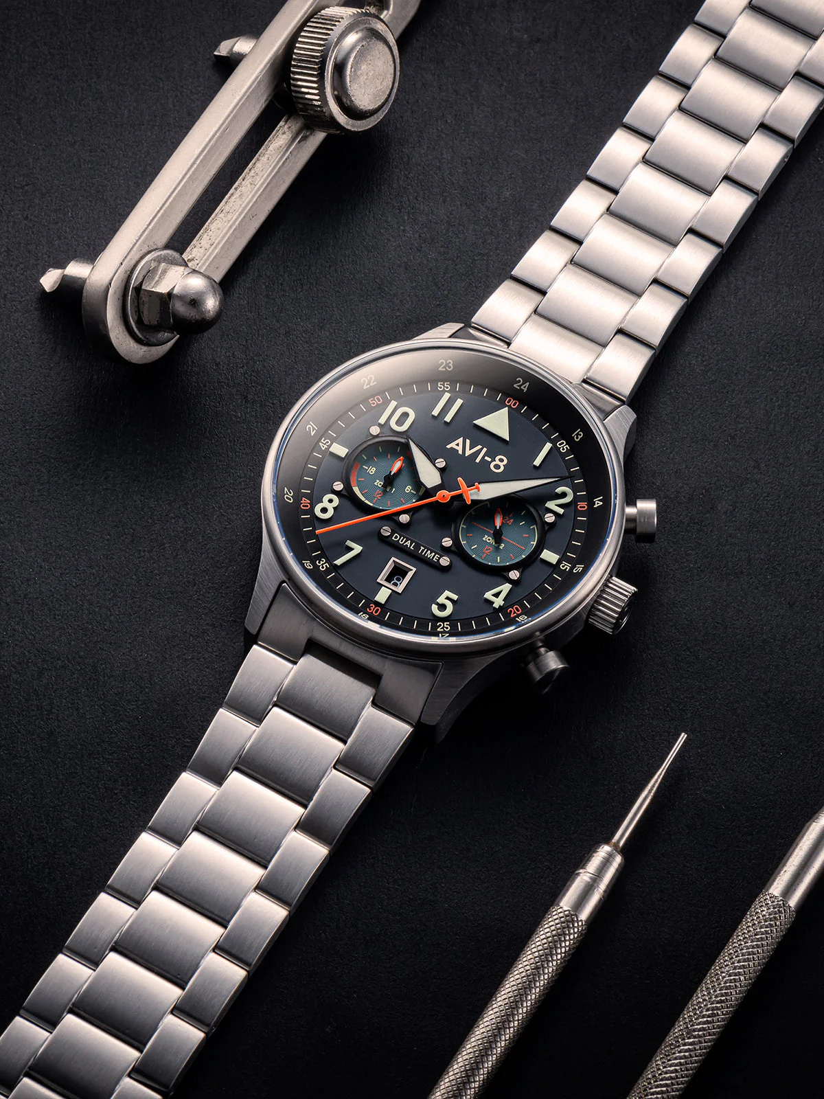 Hawker Hurricane Carey Dual Time Blue & Stainless Steel / Stainless Steel | Blue Dial - Image 9
