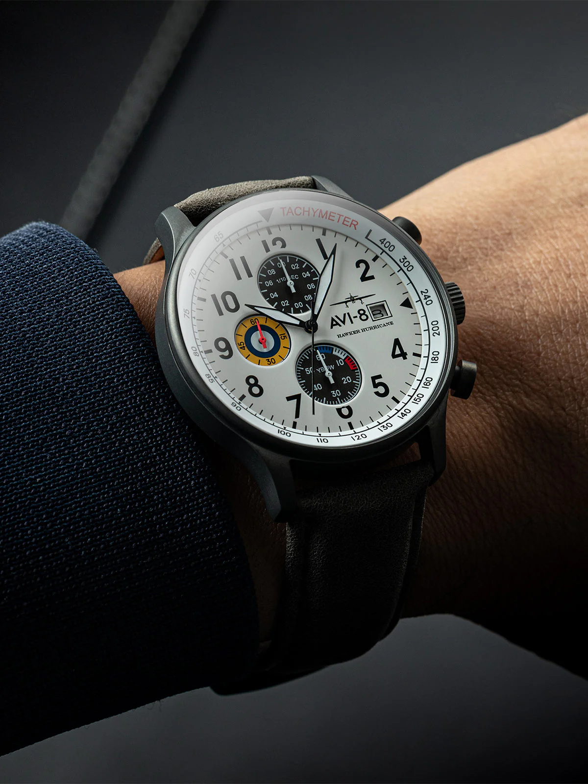 Hawker Hurricane Classic Chronograph White / Gray / Leather | White Dial - Image 7