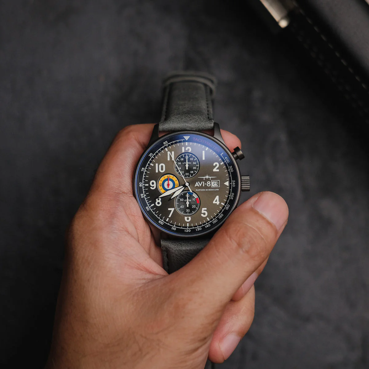 Hawker Hurricane Classic Chronograph Gray / Leather | Gray Dial - Image 11