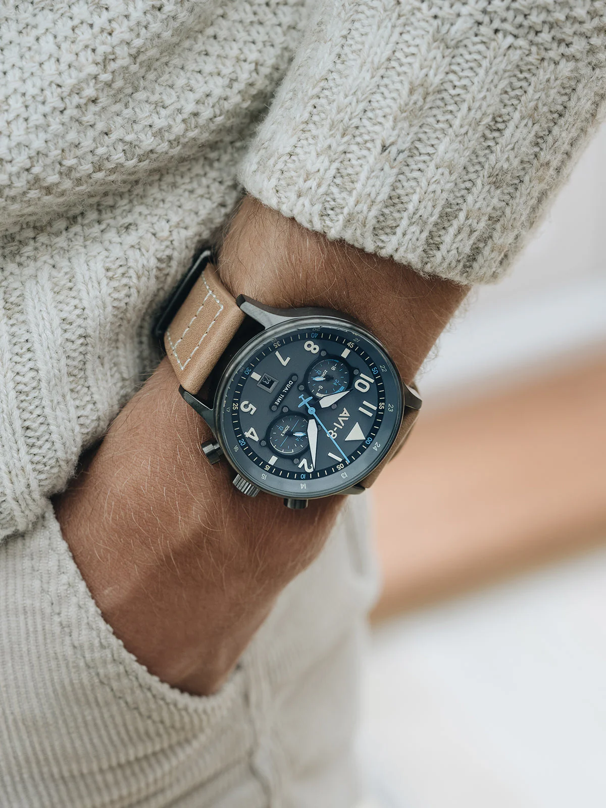 Hawker Hurricane Carey Dual Time Gray / Leather | Gray Dial - Image 4