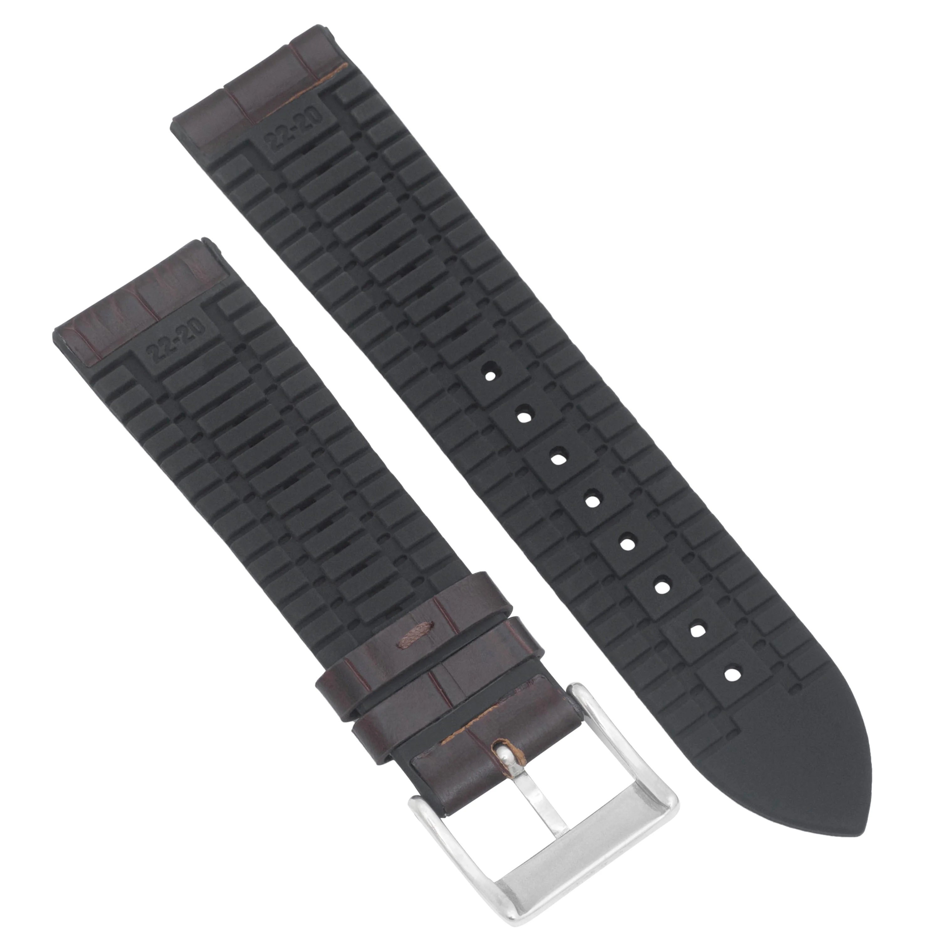 Hybrid Watch Band, Leather / Rubber Lining - Alligator Pattern Brown / 20mm | Dial - Image 2