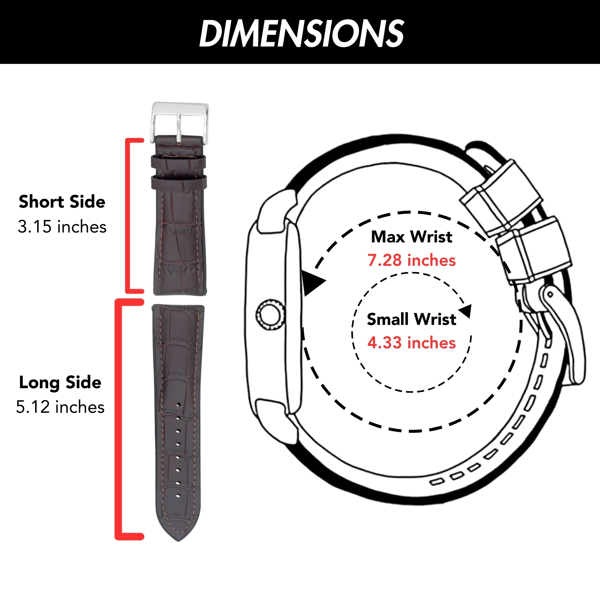 Hybrid Watch Band, Leather / Rubber Lining - Alligator Pattern Black / 20mm | Dial - Image 5