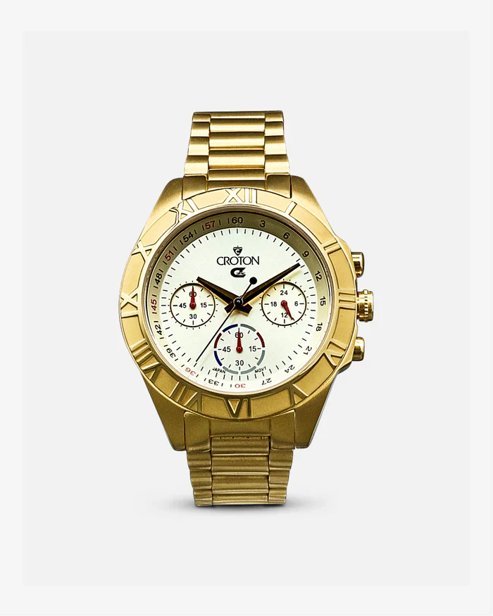 LUMINA Unisex Goldtone Chronograph with Tapering Bracelet | Dial