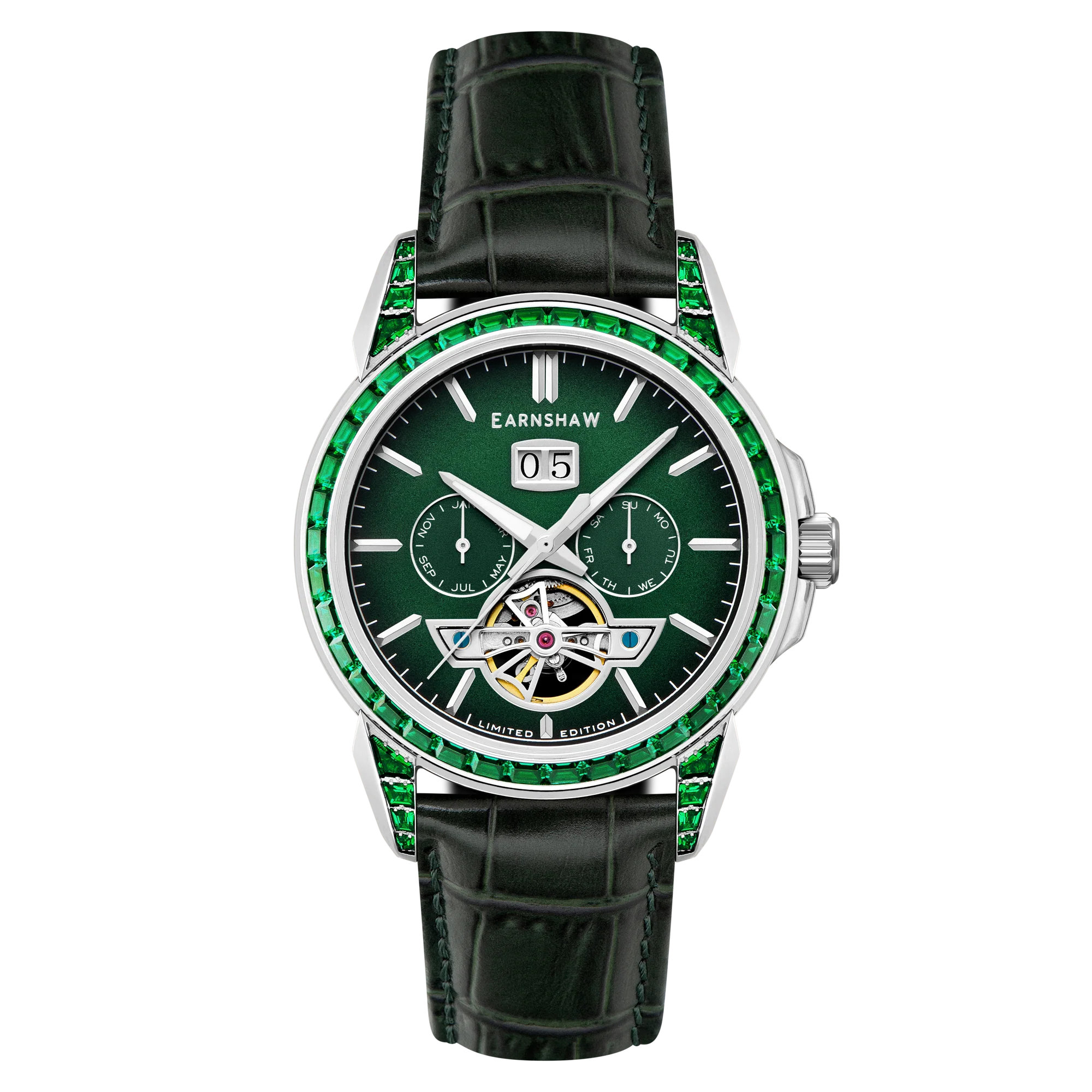 Nobility Nawab Grand Date Calendar Open Heart Automatic Limited Edition Green / Genuine Leather Strap | Green Dial