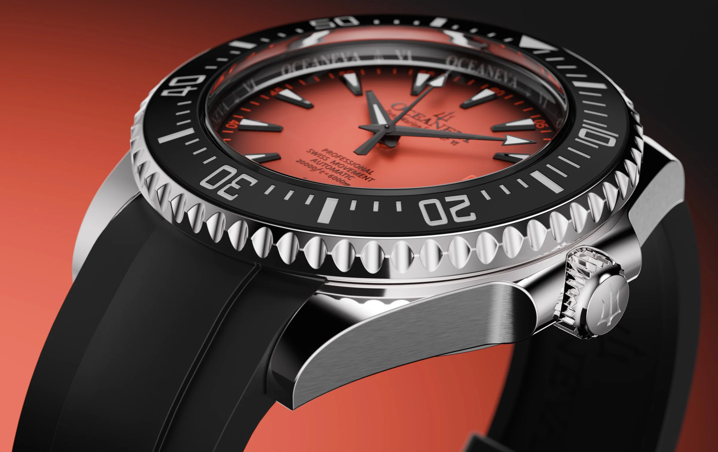Oceaneva Deep Marine Explorer VI 6000M - Coral Titanium Automatic 6000m/CoralBurst | Coral Red Dial - Image 2