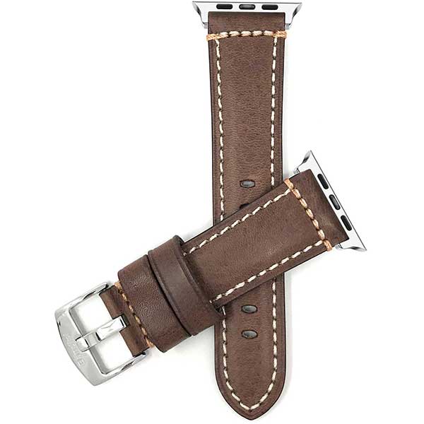 Premium Double Stitched Leather Band for Apple Watch Series 8/7/6/5/4/3/2/1/SE Brown (38mm | 40mm | 41mm) | Dial