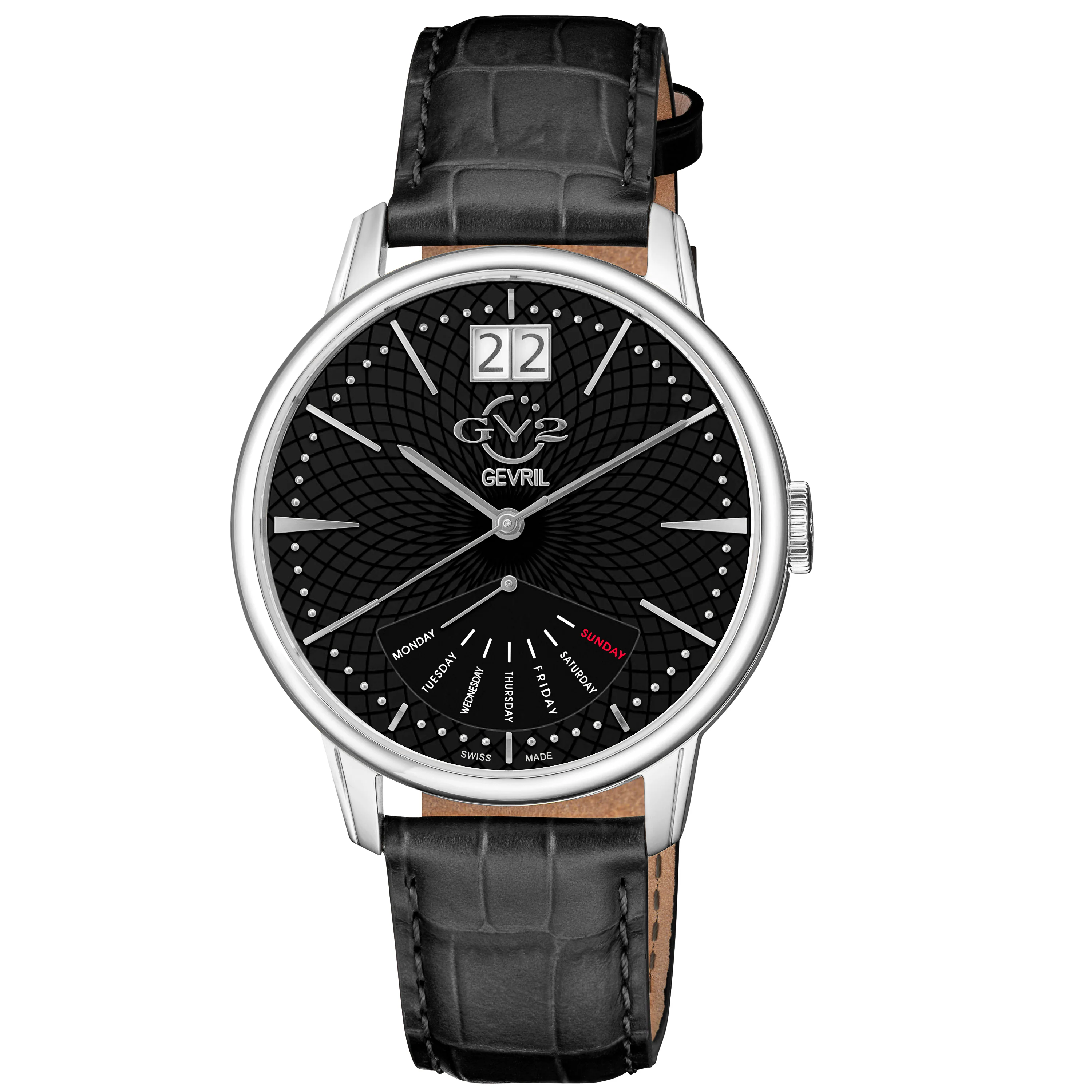 Rovescio Swiss Multifunction Big Date Silver/Black,Black band | Black Dial