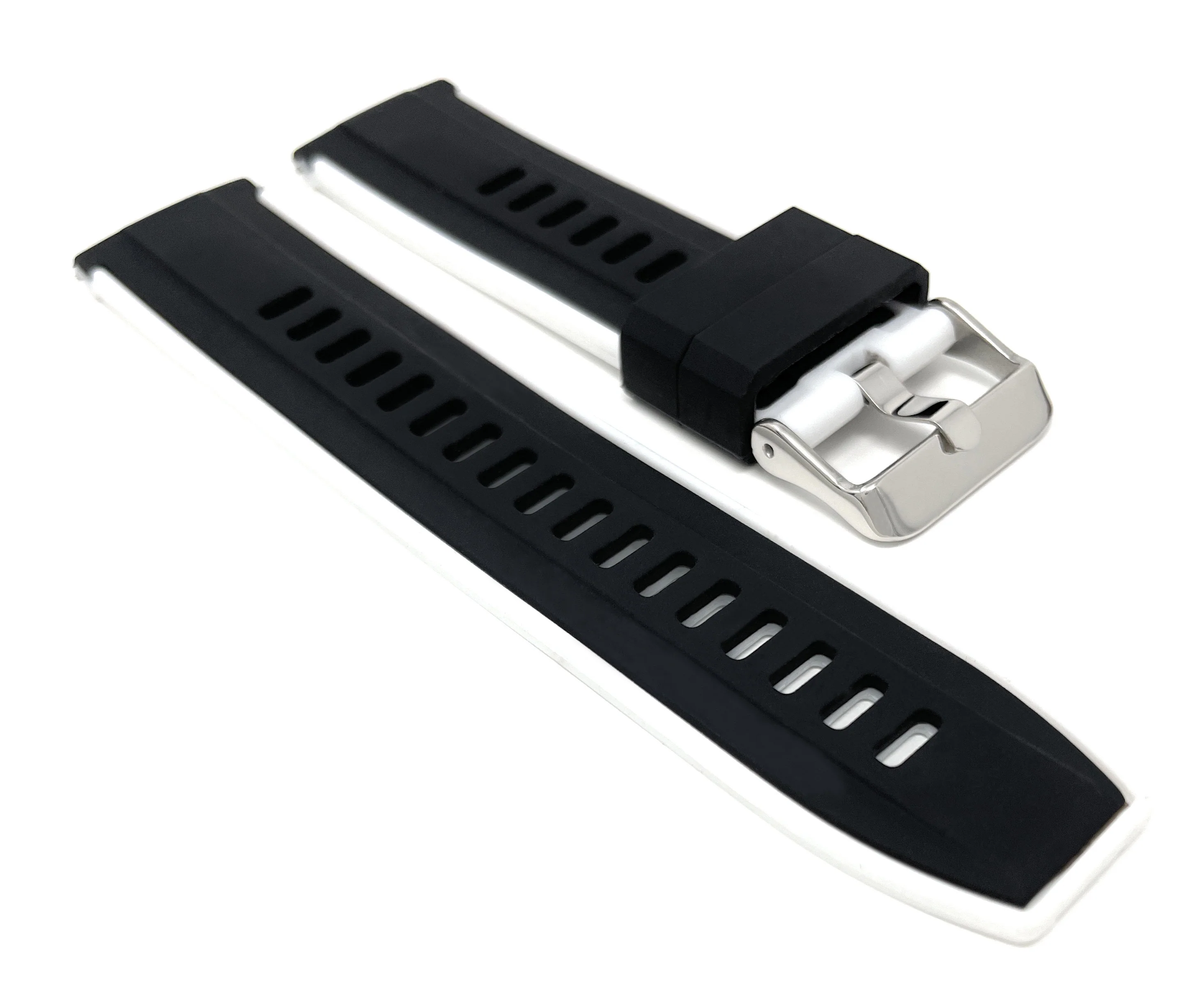 SIL.300 | Two-Tone Quick Release Rubber Silicone Watch Band - 20mm, Black / White 20mm / Black & White |  Dial - Image 4