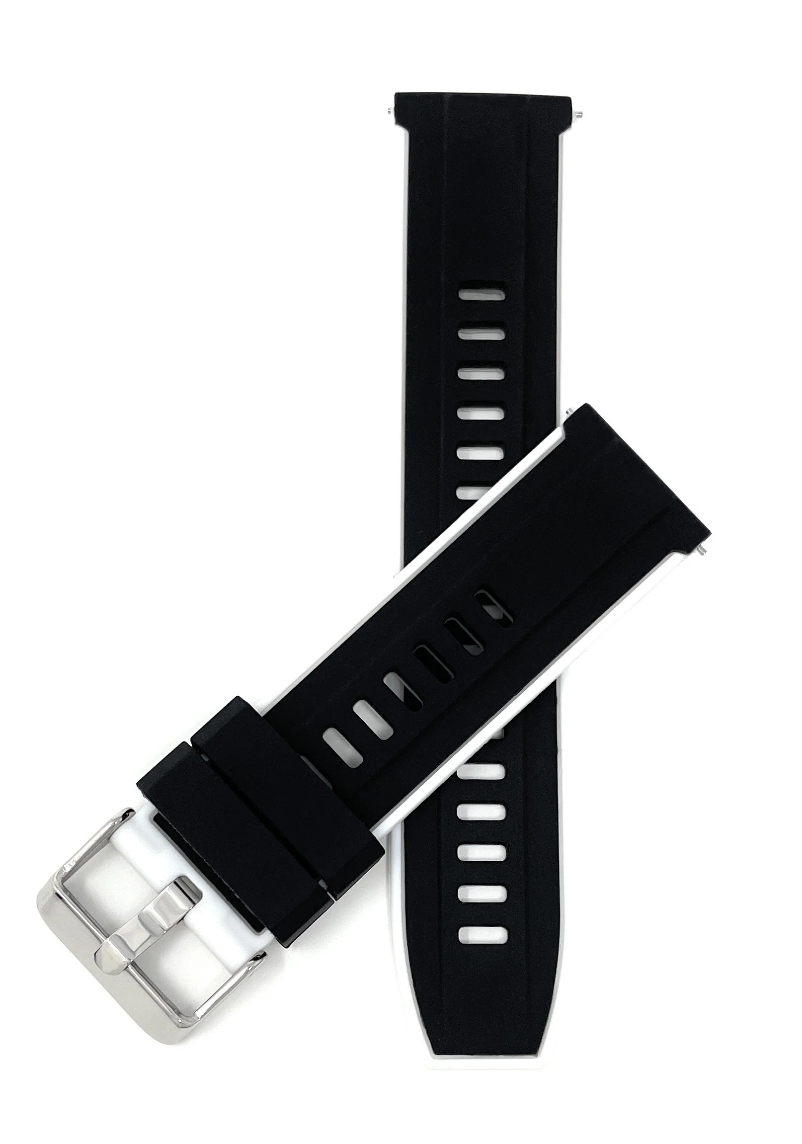 SIL.300 | Two-Tone Quick Release Rubber Silicone Watch Band - 22mm, Black / White 22mm / Black & White |  Dial - Image 3