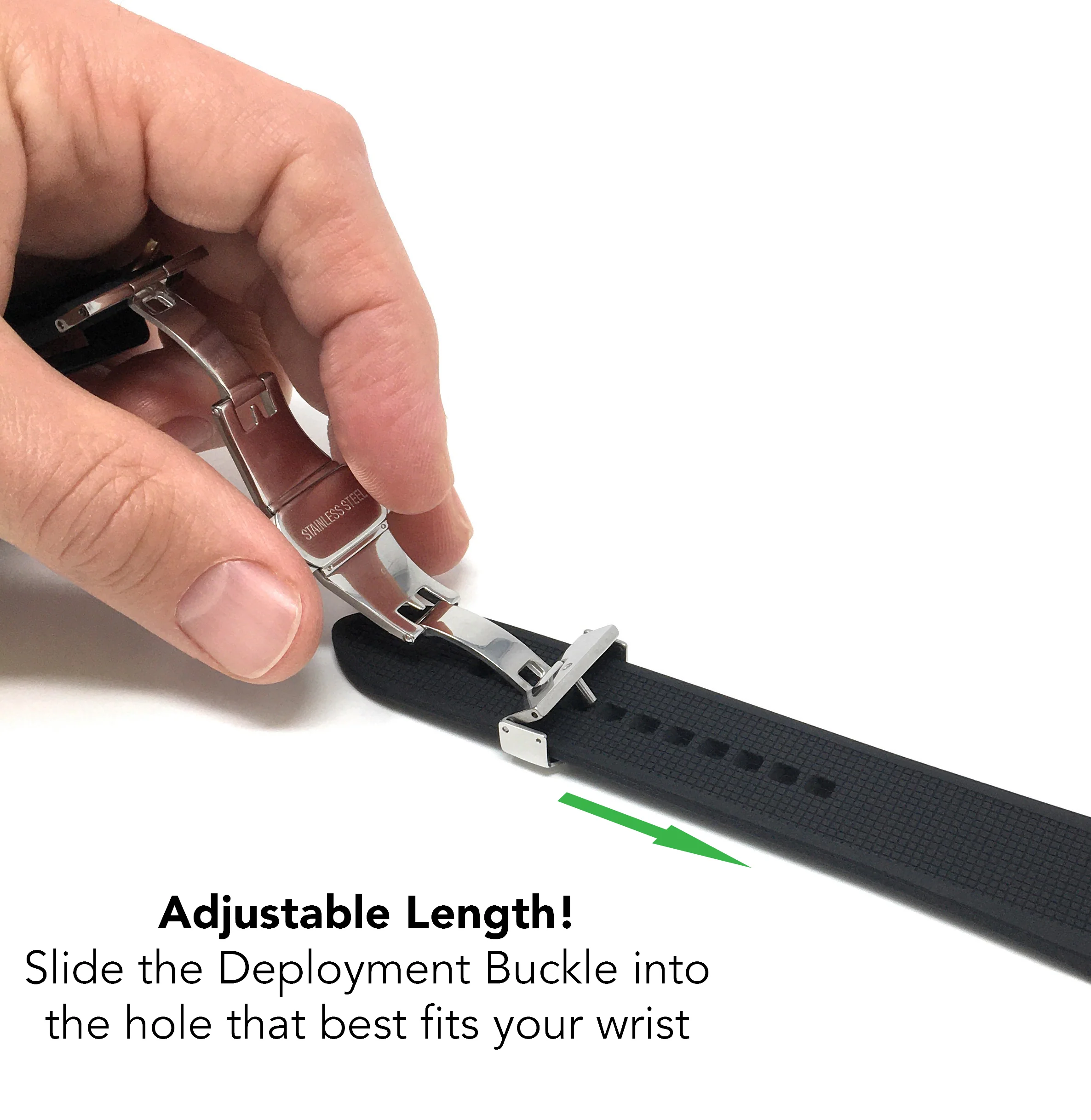 Silicone Adjustable Deployment Band  for Apple Watch Ultra & Series 8/7/6/5/4/3/2/1/SE Black (42mm | 44mm | 45mm | 49mm) |  Dial - Image 4