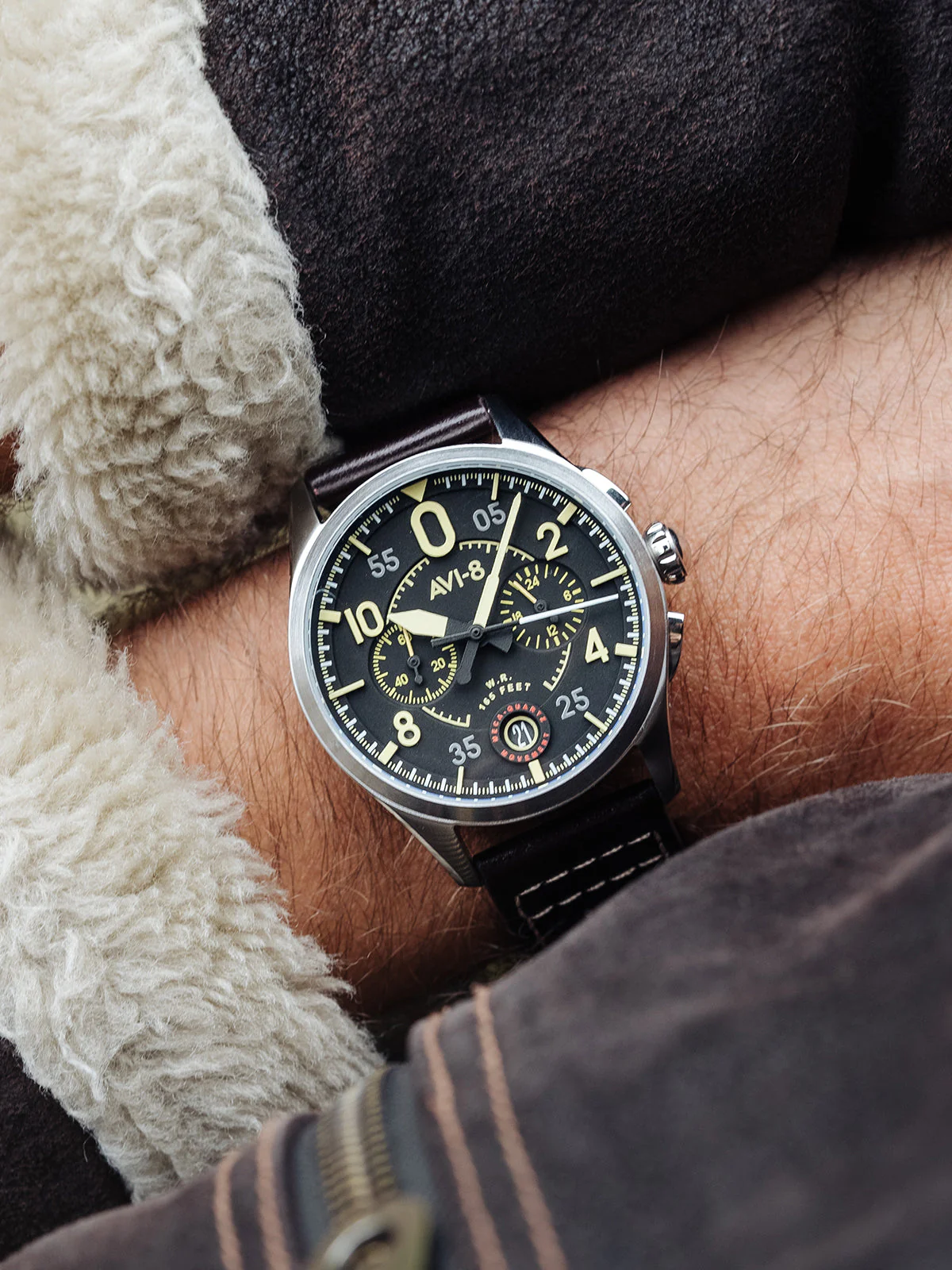 Spitfire Lock Chronograph Watch Black / Brown / Leather | Black Dial - Image 11