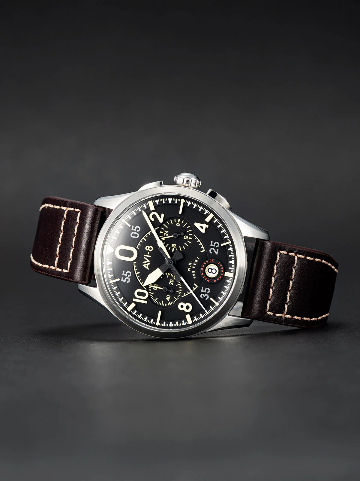 Spitfire Lock Chronograph Watch Black / Brown / Leather | Black Dial - Image 4
