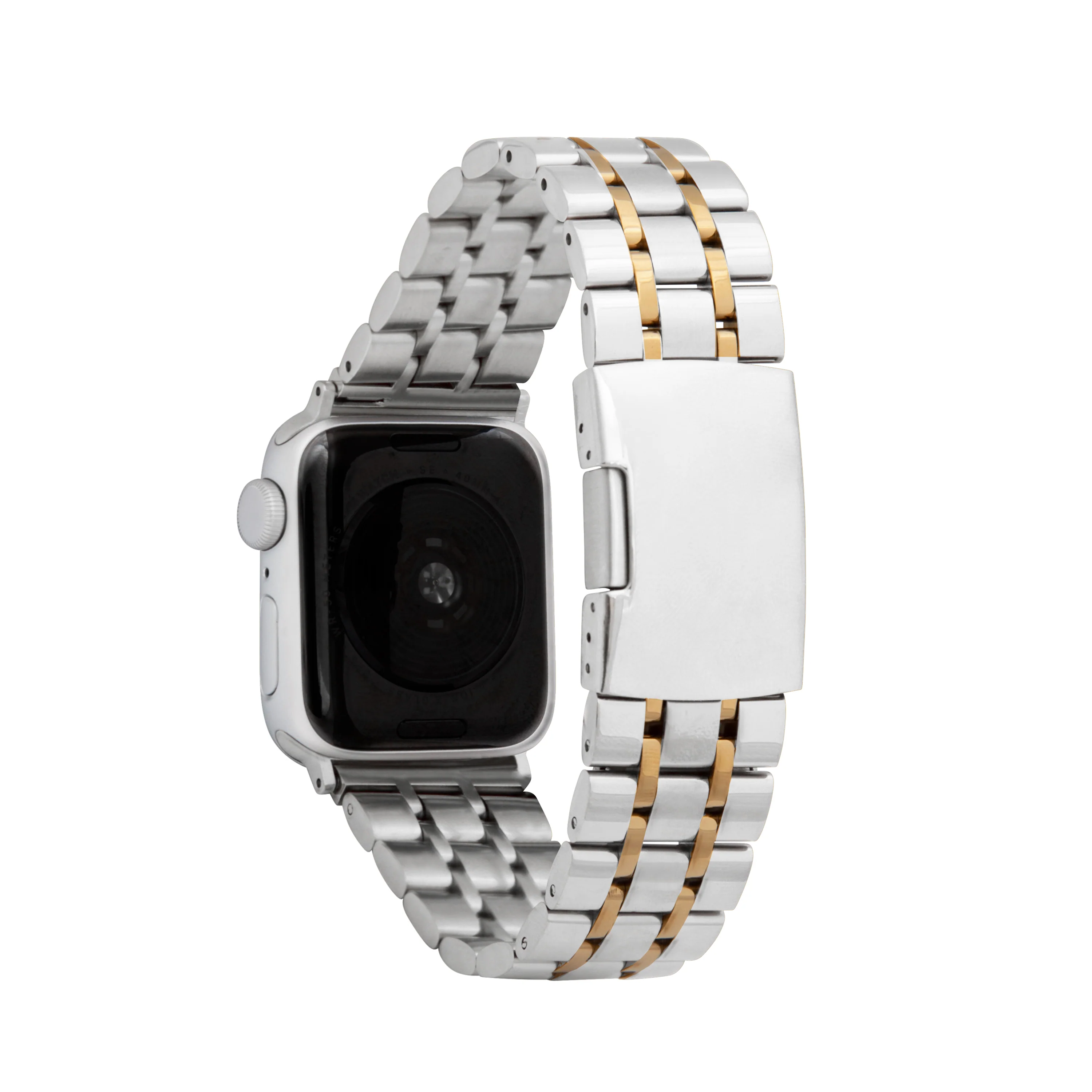 Stainless Steel Push Button Deployment Band for Apple Watch Series 8/7/6/5/4/3/2/1/SE Two Tone (38mm | 40mm | 41mm) | Dial