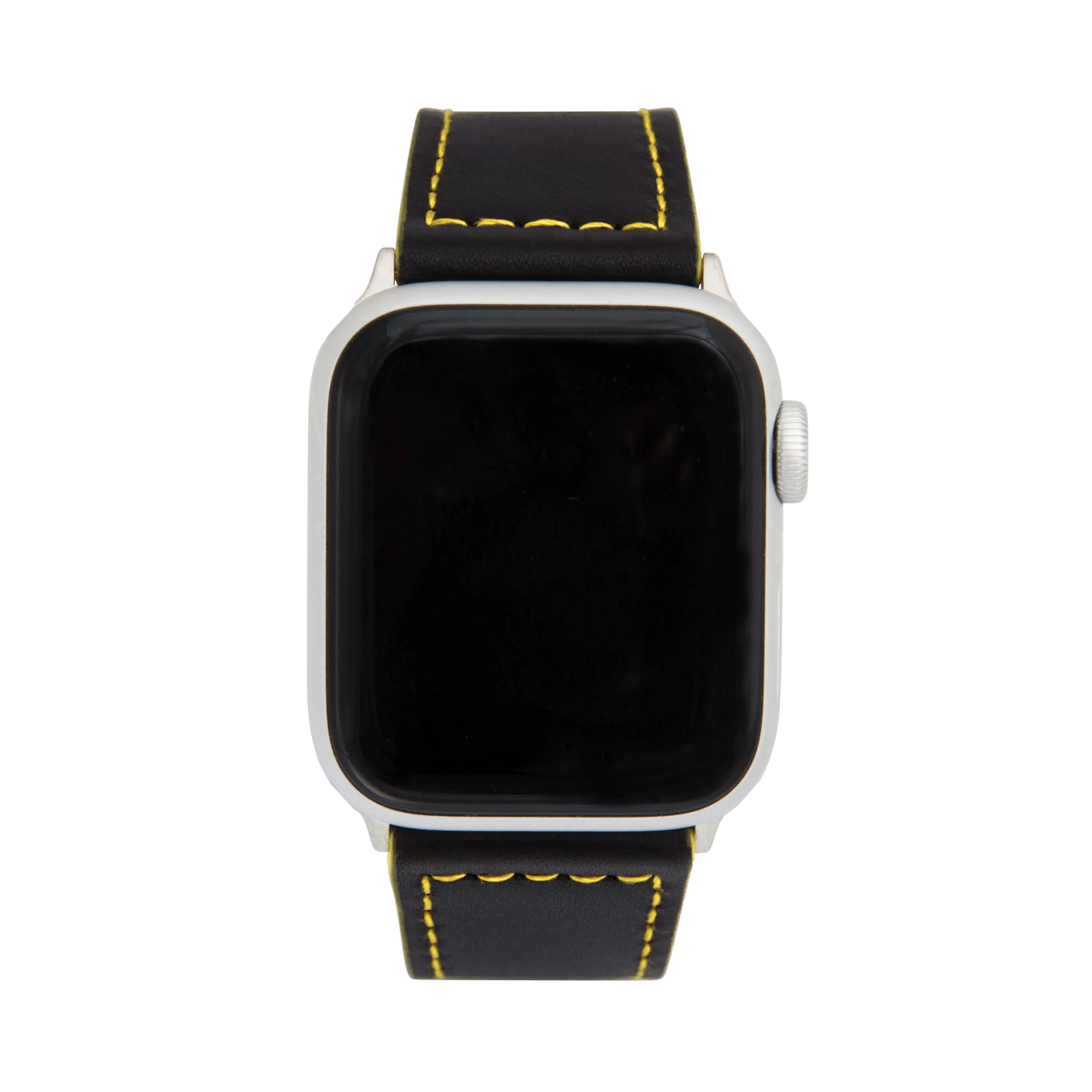Thick Leather Two-Tone Racer Band for Apple Watch Series 8/7/6/5/4/3/2/1/SE Black & Yellow (38mm | 40mm | 41mm) | Dial - Image 2