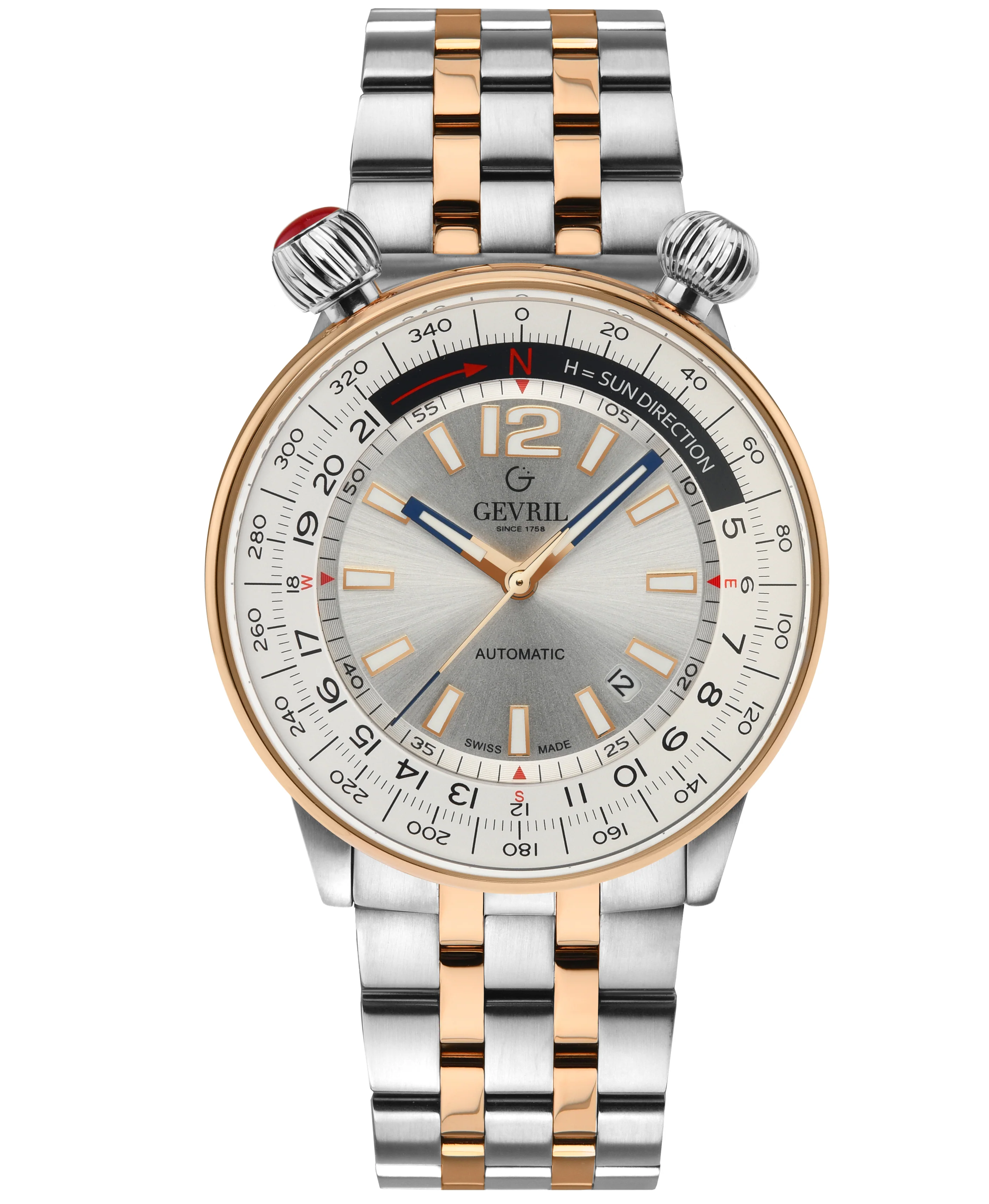 Wallabout Swiss Made Automatic Solar compass Silver Two-tone | Silver Dial